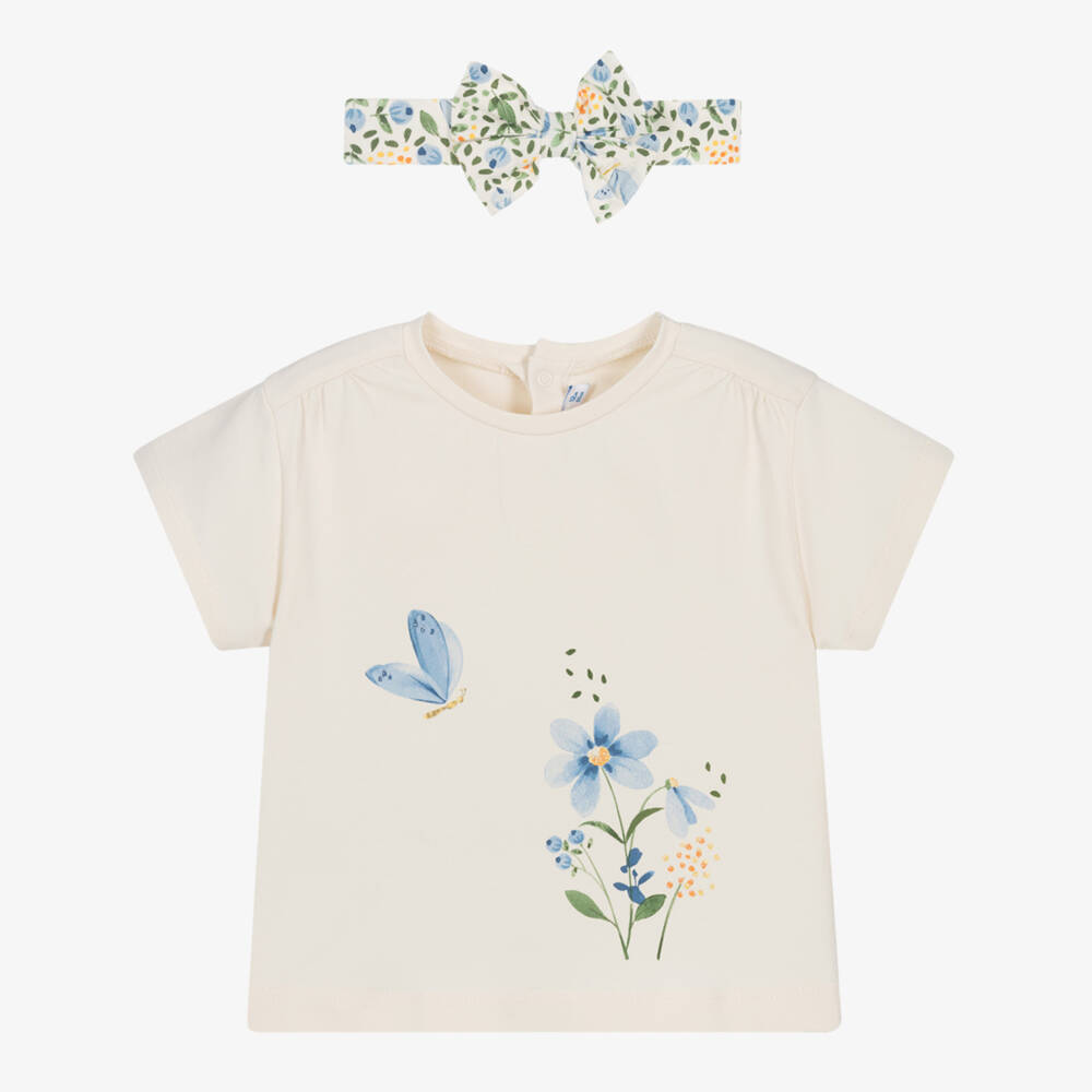 Mayoral-تيشيرت قطن مع طوق رأس لون عاجي للبنات | Childrensalon