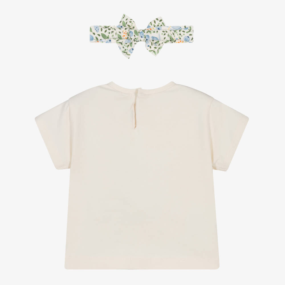 Mayoral-تيشيرت قطن مع طوق رأس لون عاجي للبنات | Childrensalon