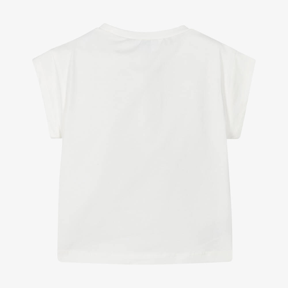 Mayoral-Girls Ivory Cotton T-Shirt with Girl Motif | Childrensalon