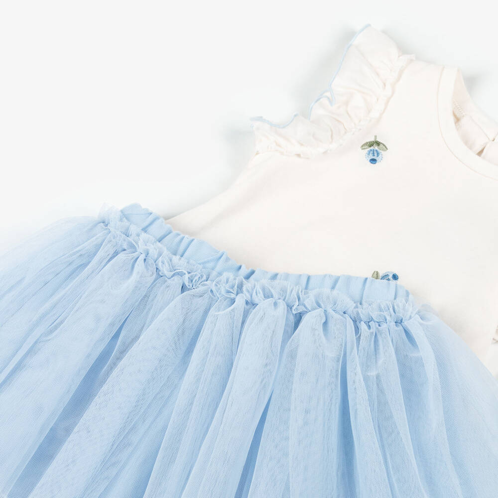 Mayoral-Girls Ivory Cotton Top & Blue Tulle Skirt Set | Childrensalon