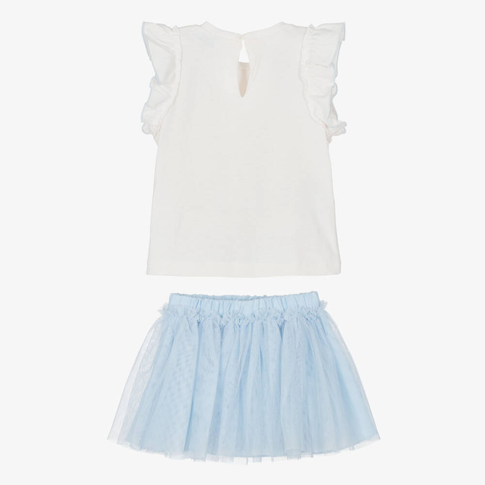 Mayoral-Girls Ivory Cotton Top & Blue Tulle Skirt Set | Childrensalon