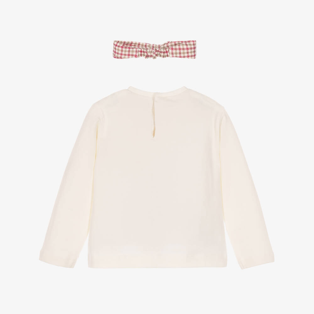 Mayoral-Girls Ivory Cotton Top With Headband | Childrensalon
