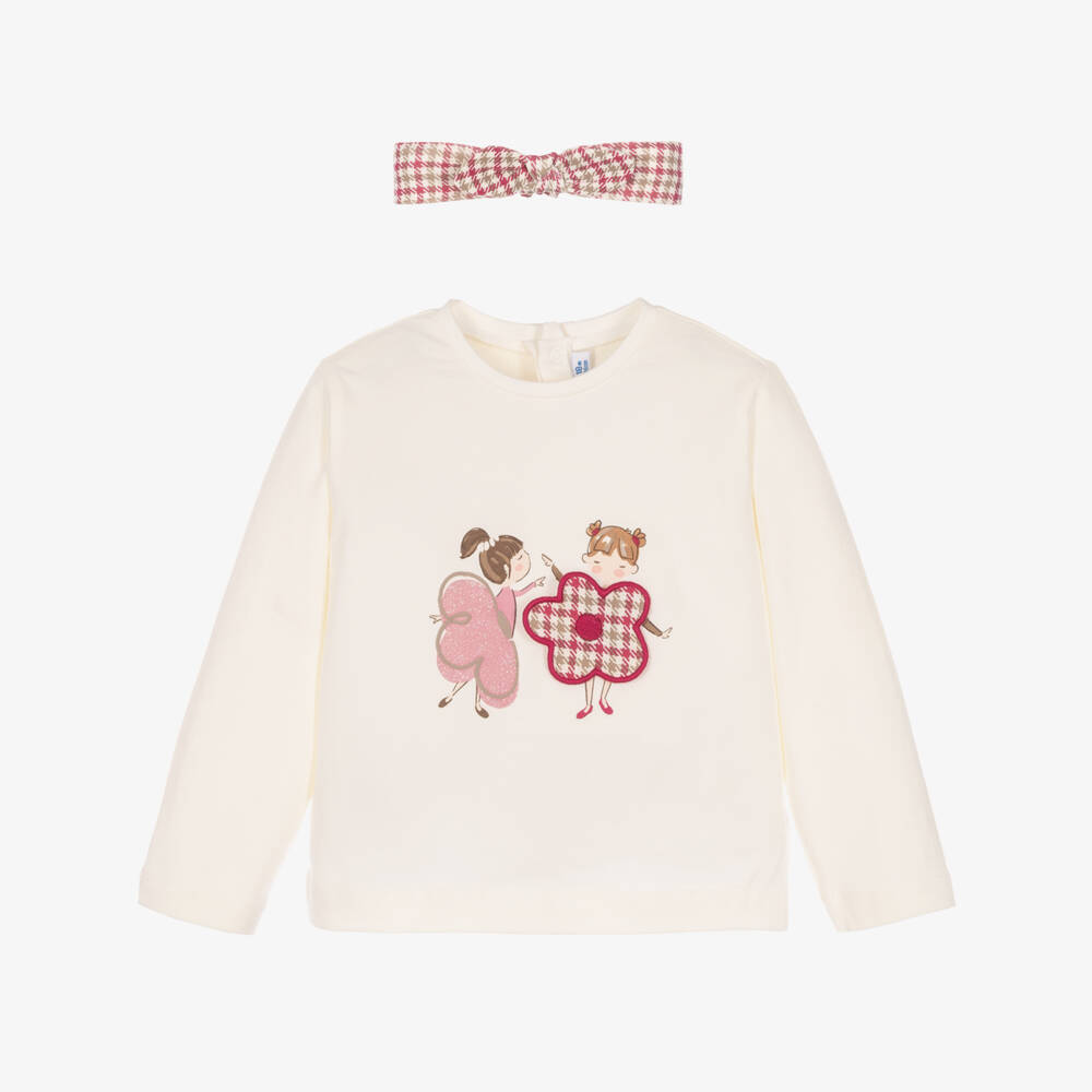 Mayoral-Girls Ivory Cotton Top With Headband | Childrensalon