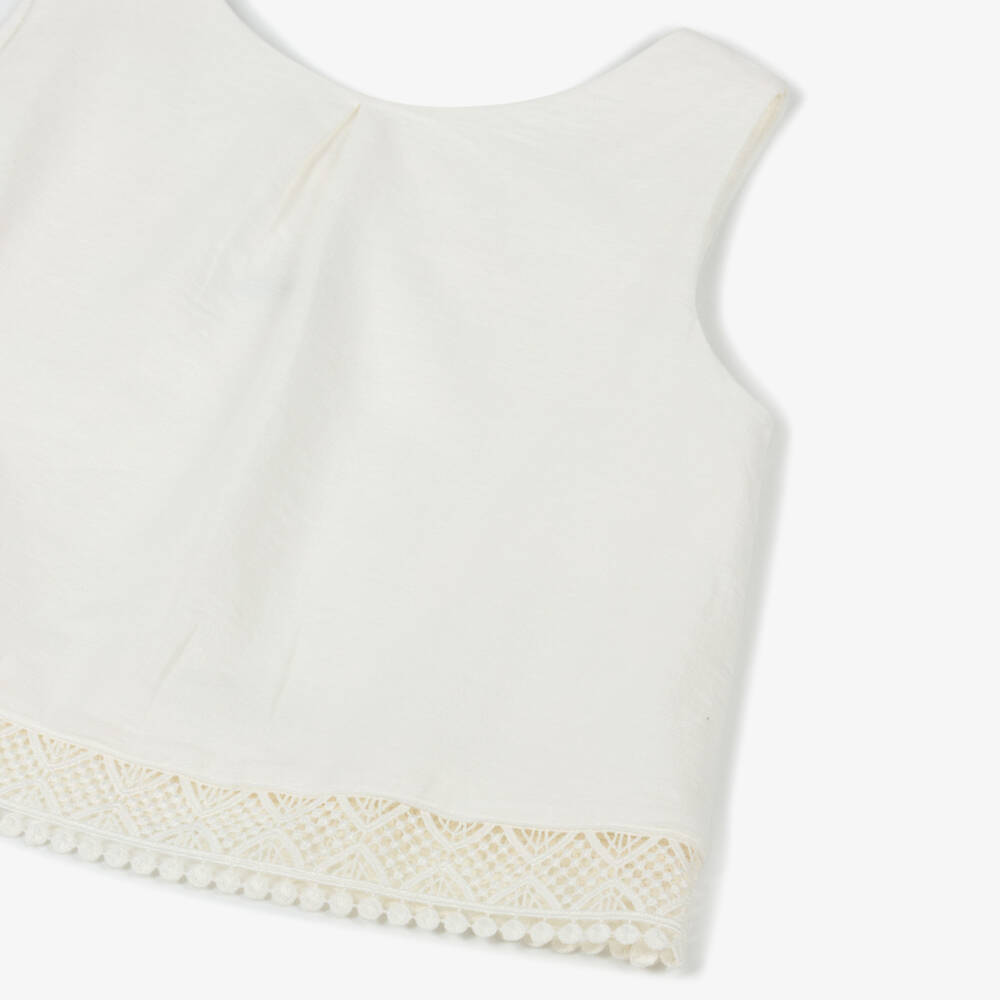 Mayoral-Girls Ivory Cotton Top with Lace Trim | Childrensalon
