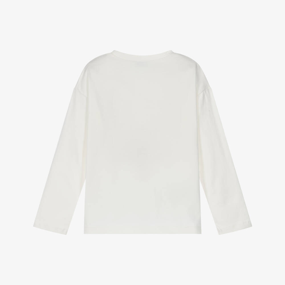 Mayoral-Girls Ivory Cotton Top with Pink Sequin Heart | Childrensalon