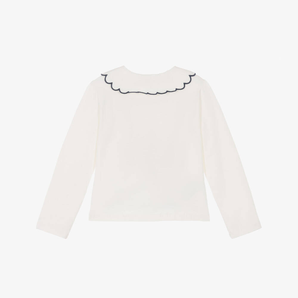 Mayoral-Girls Ivory Cotton Top with Scalloped Collar | Childrensalon