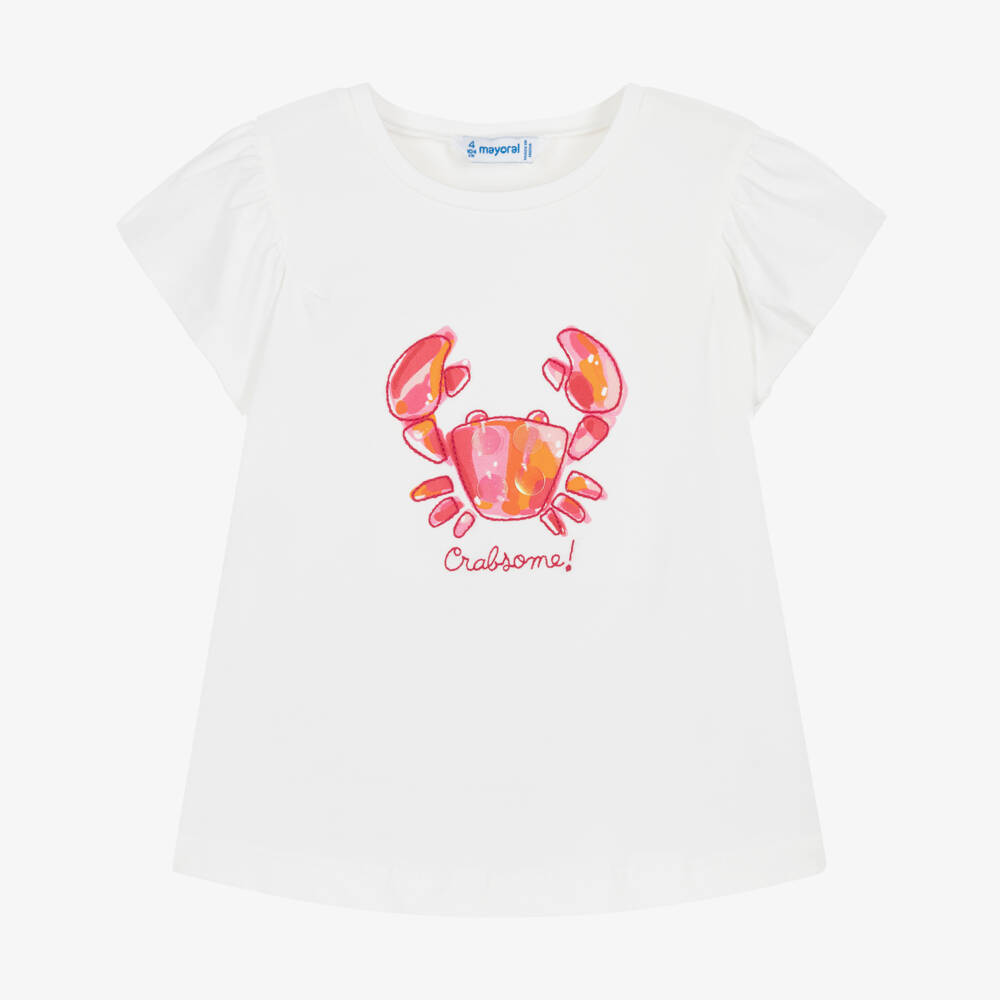 Mayoral-Girls Ivory Crab Print Cotton T-Shirt | Childrensalon