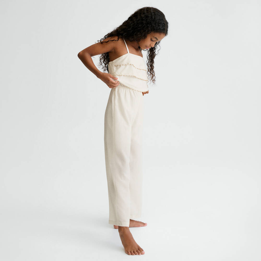 Mayoral-Girls Ivory Crinkle Crêpe Jumpsuit | Childrensalon