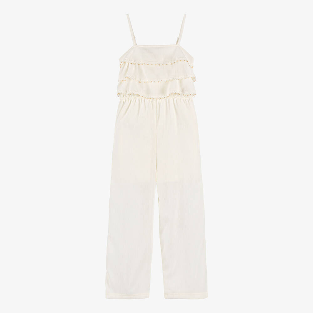 Mayoral-Girls Ivory Crinkle Crêpe Jumpsuit | Childrensalon