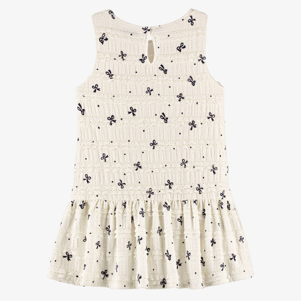 Mayoral-Girls Ivory Crinkle Jersey Dress with Bow Print | Childrensalon