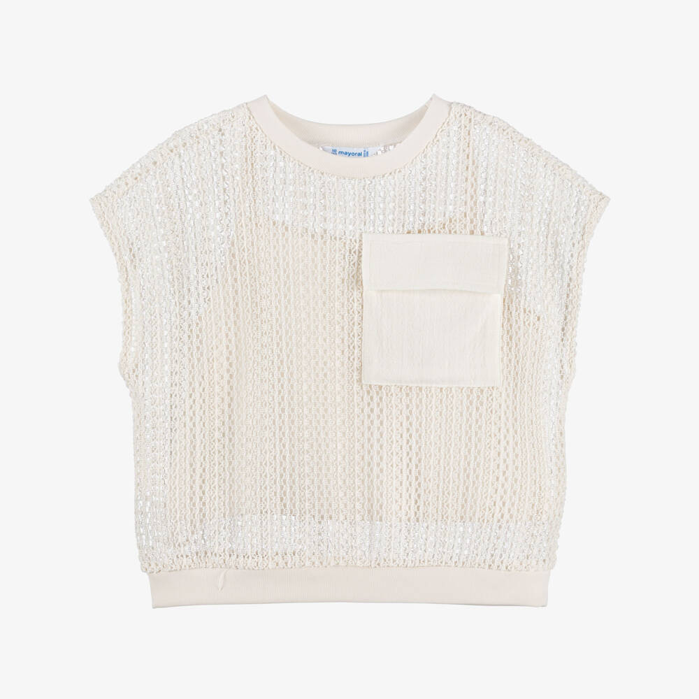 Mayoral-Girls Ivory Crochet Knit 2-in-1 Top | Childrensalon