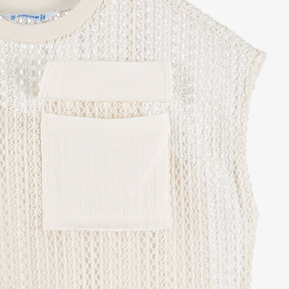 Mayoral-Girls Ivory Crochet Knit 2-in-1 Top | Childrensalon