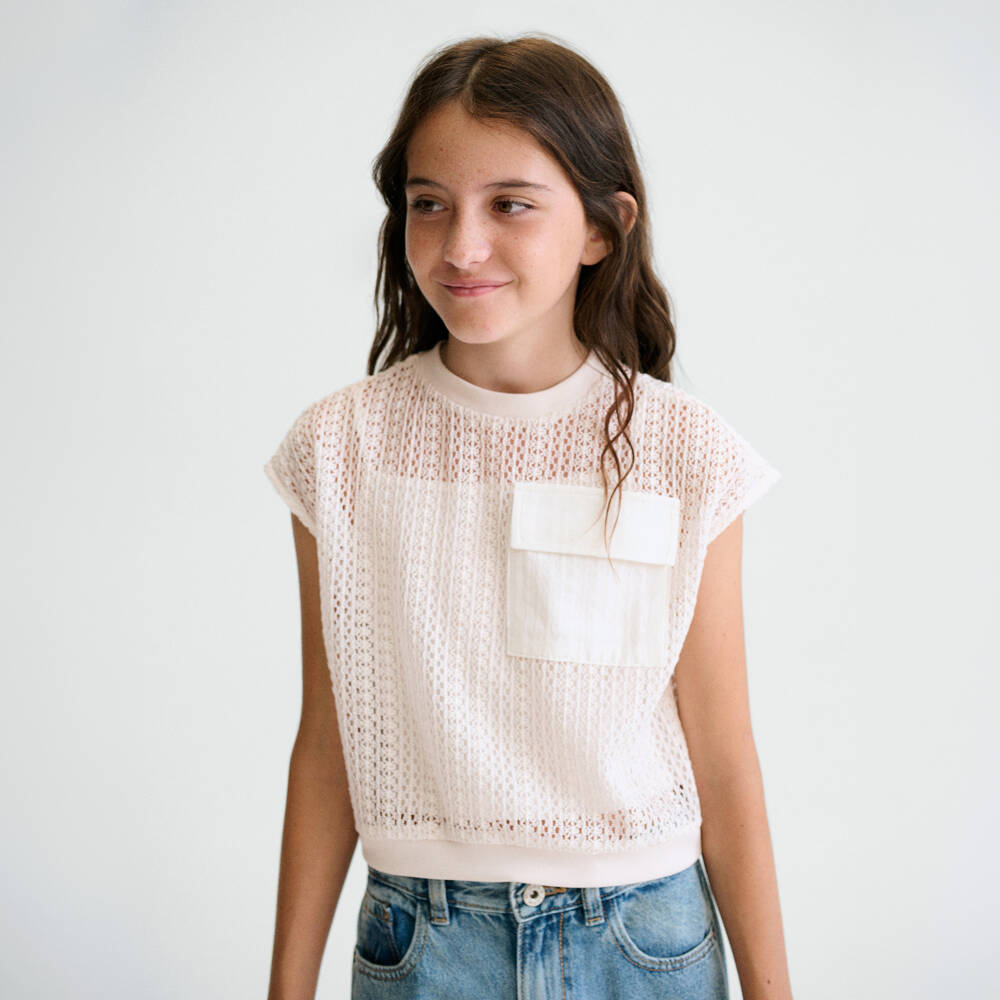 Mayoral-Girls Ivory Crochet Knit 2-in-1 Top | Childrensalon