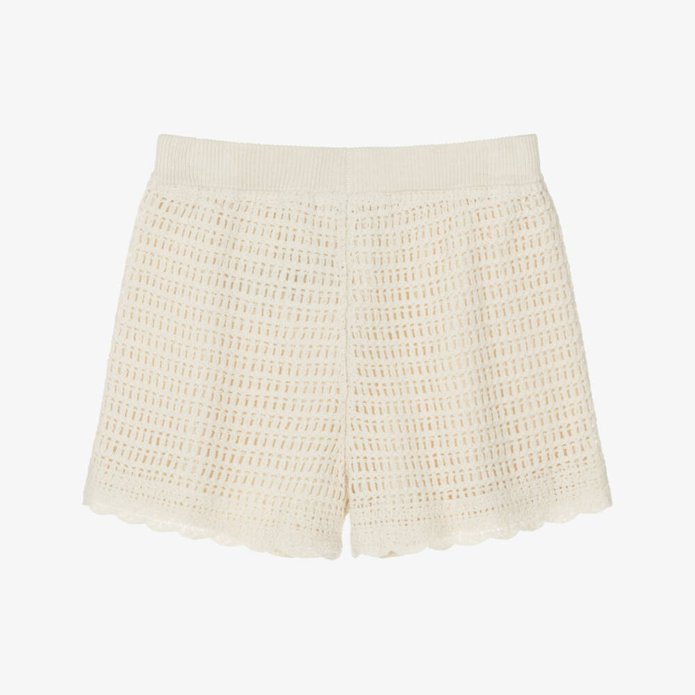 Mayoral-Girls Ivory Crochet Shorts with Scalloped Trims | Childrensalon