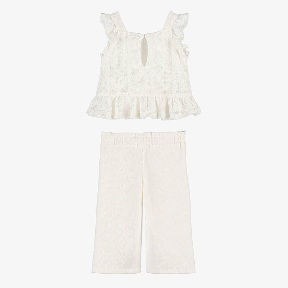 Mayoral-Girls Ivory Crochet Top and Jersey Trouser Set | Childrensalon