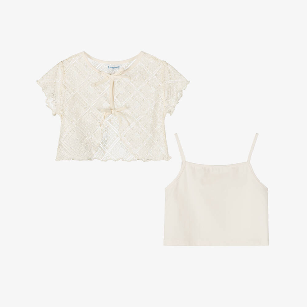 Mayoral-Girls Ivory Crotchet Bolero & Camisole Top Set | Childrensalon