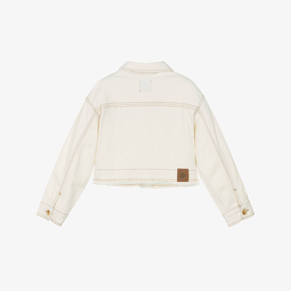 Mayoral-Girls Ivory Denim Jacket with Frayed Hem | Childrensalon