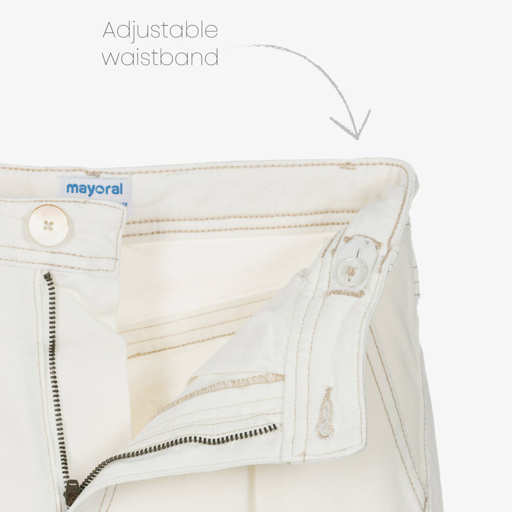 Mayoral-Girls Ivory Denim Wide Leg Jeans with Frayed Hem | Childrensalon