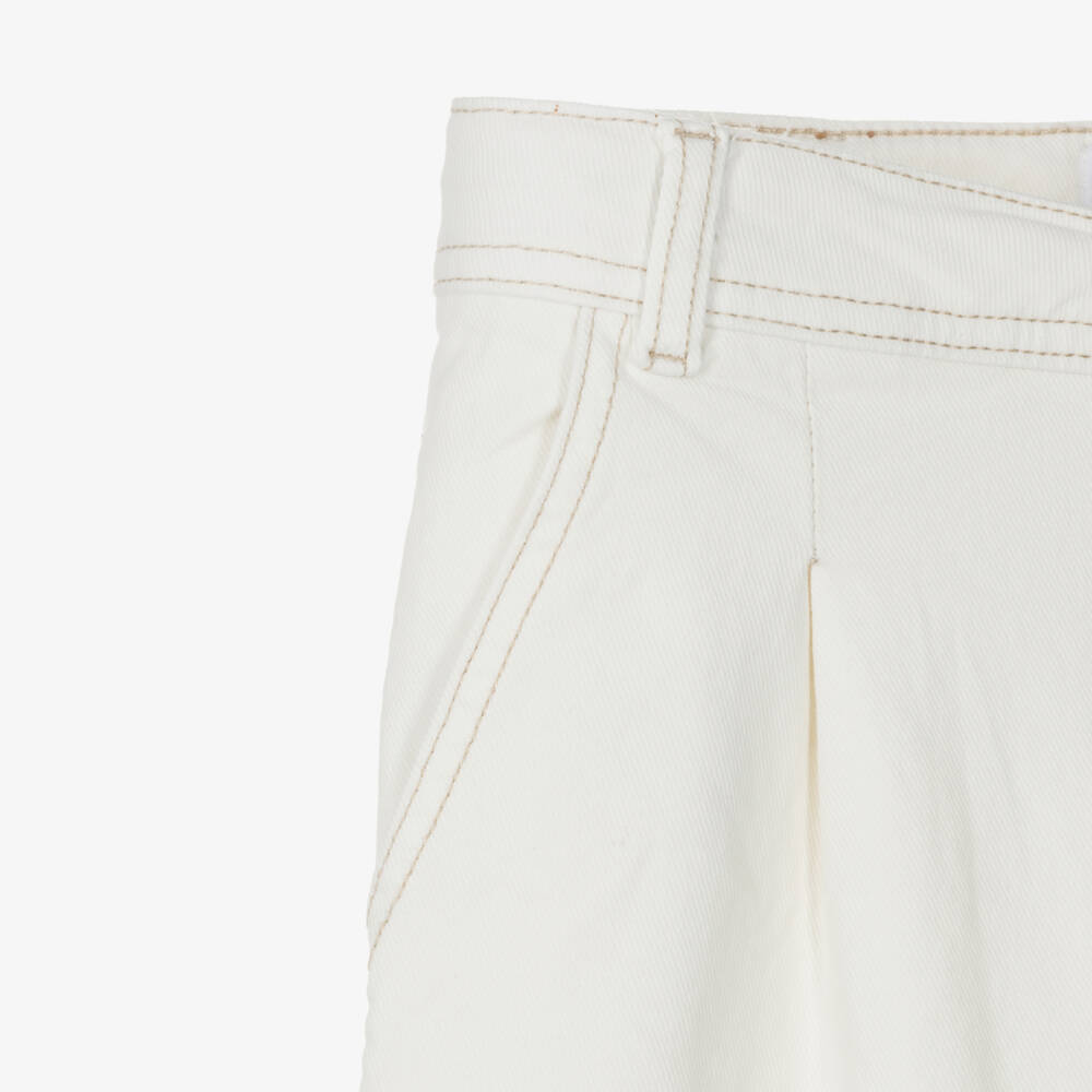 Mayoral-Girls Ivory Denim Wide Leg Jeans with Frayed Hem | Childrensalon
