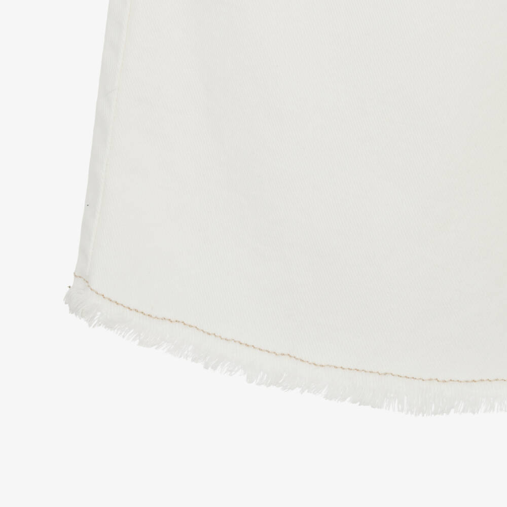 Mayoral-Girls Ivory Denim Wide Leg Jeans with Frayed Hem | Childrensalon