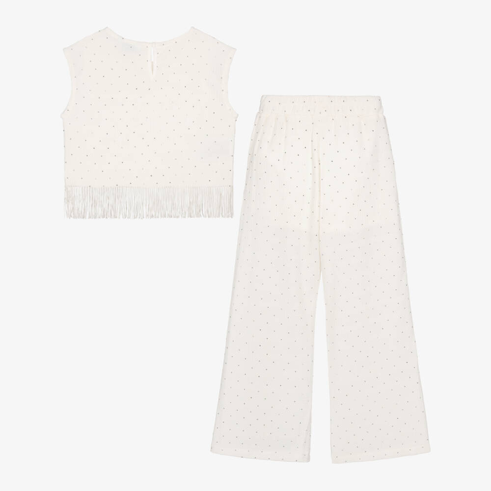 Mayoral-Girls Ivory Diamanté Fringed Trouser Set | Childrensalon