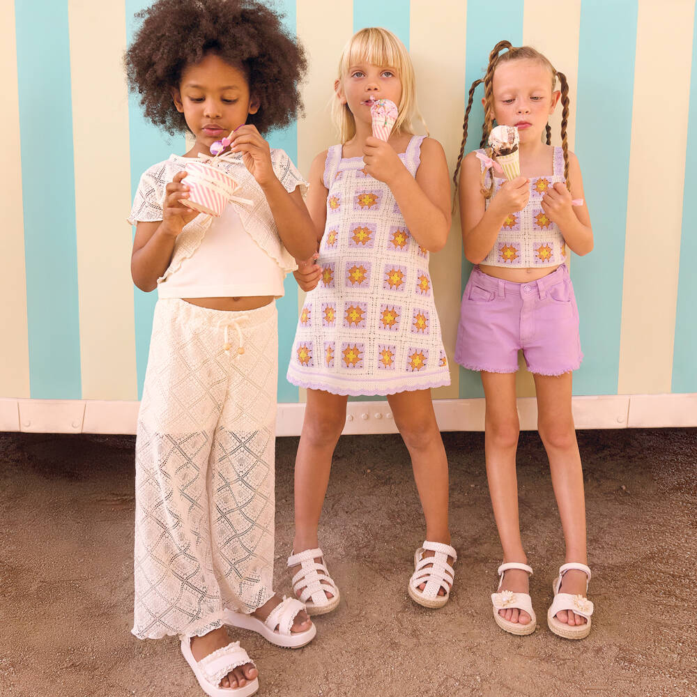 Mayoral-Girls Ivory Diamond Pattern Crochet Trousers | Childrensalon