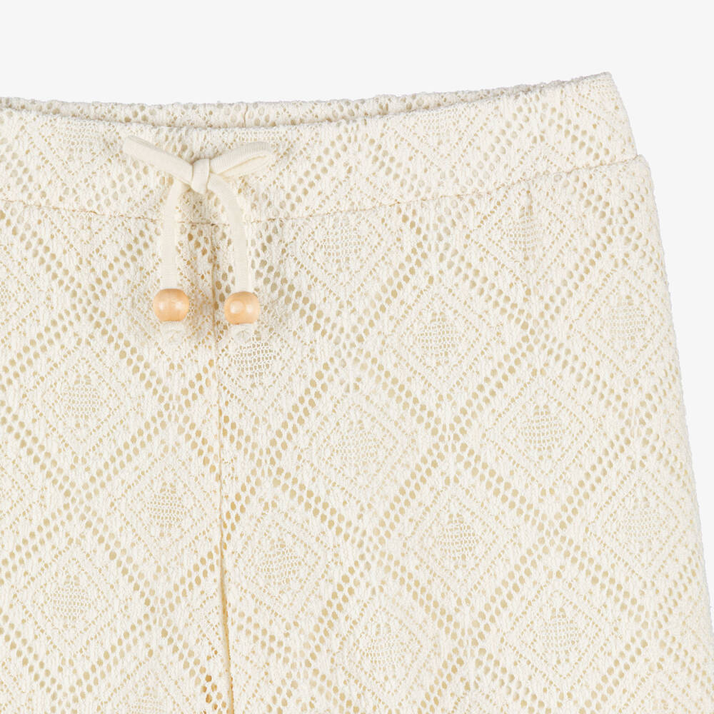 Mayoral-Girls Ivory Diamond Pattern Crochet Trousers | Childrensalon