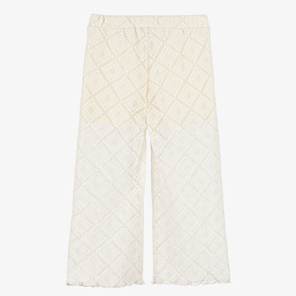 Mayoral-Girls Ivory Diamond Pattern Crochet Trousers | Childrensalon