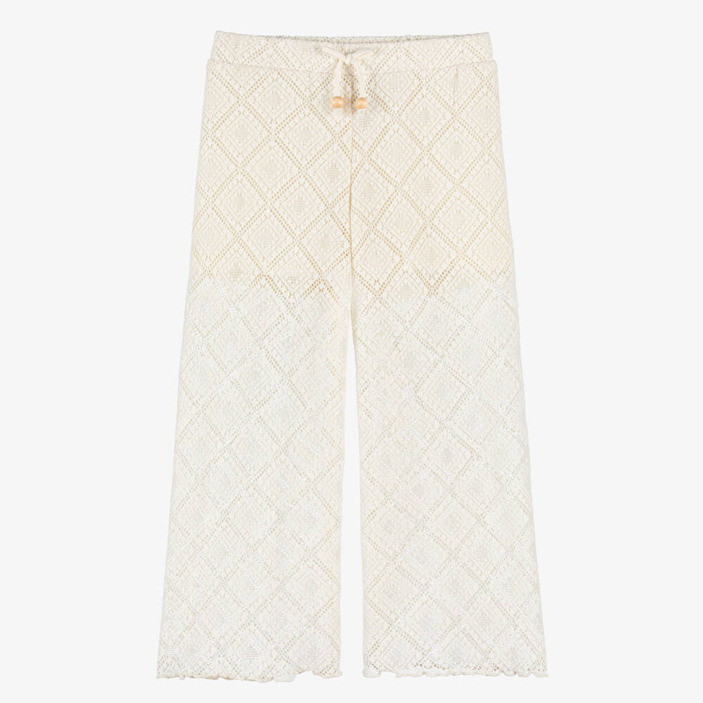 Mayoral-Girls Ivory Diamond Pattern Crochet Trousers | Childrensalon