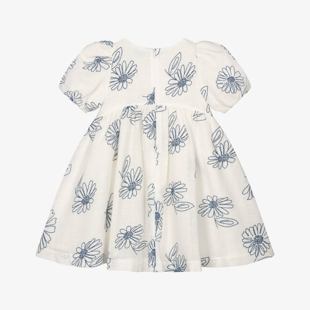 Mayoral-Girls Ivory Dress with Embroidered Blue Flowers | Childrensalon