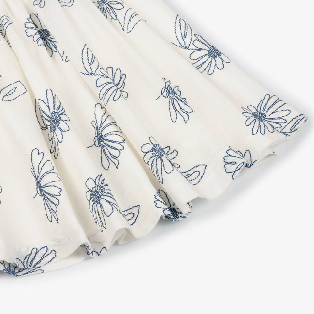Mayoral-Girls Ivory Dress with Embroidered Blue Flowers | Childrensalon