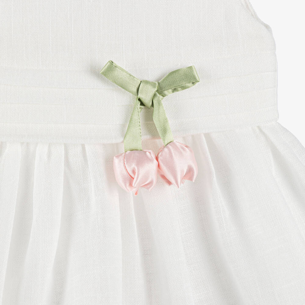Mayoral-Girls Ivory Dress with Satin Flowers & Lace Trim | Childrensalon