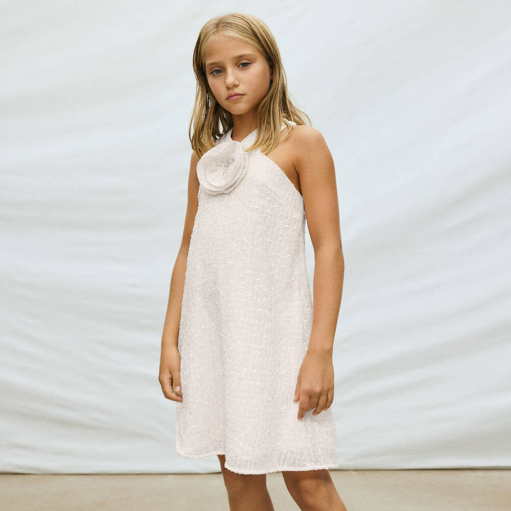 Mayoral-Girls Ivory Embroidered Chiffon Dress | Childrensalon