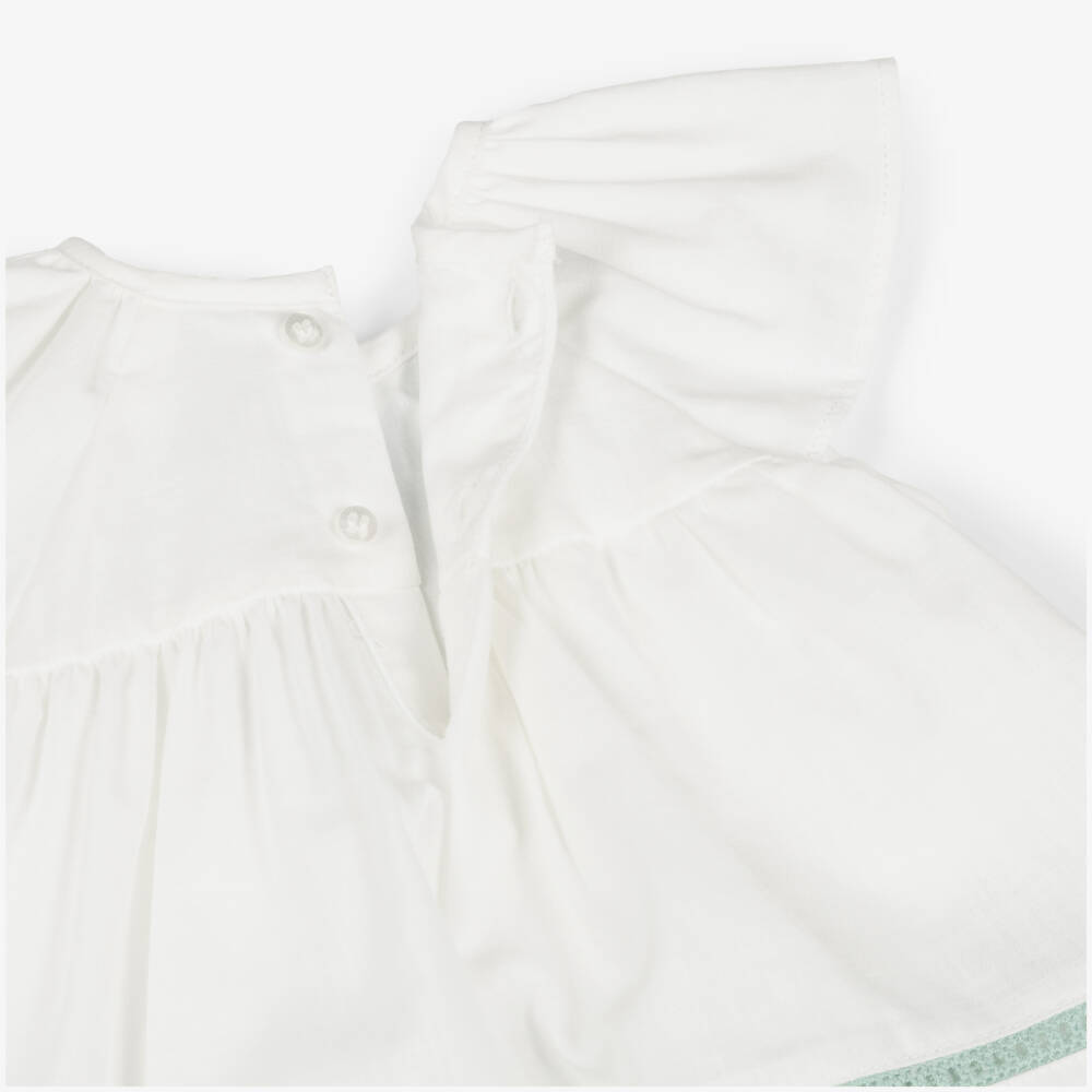 Mayoral-Girls Ivory Embroidered Top & Green Shorts Set | Childrensalon