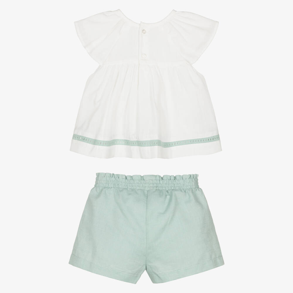Mayoral-Girls Ivory Embroidered Top & Green Shorts Set | Childrensalon