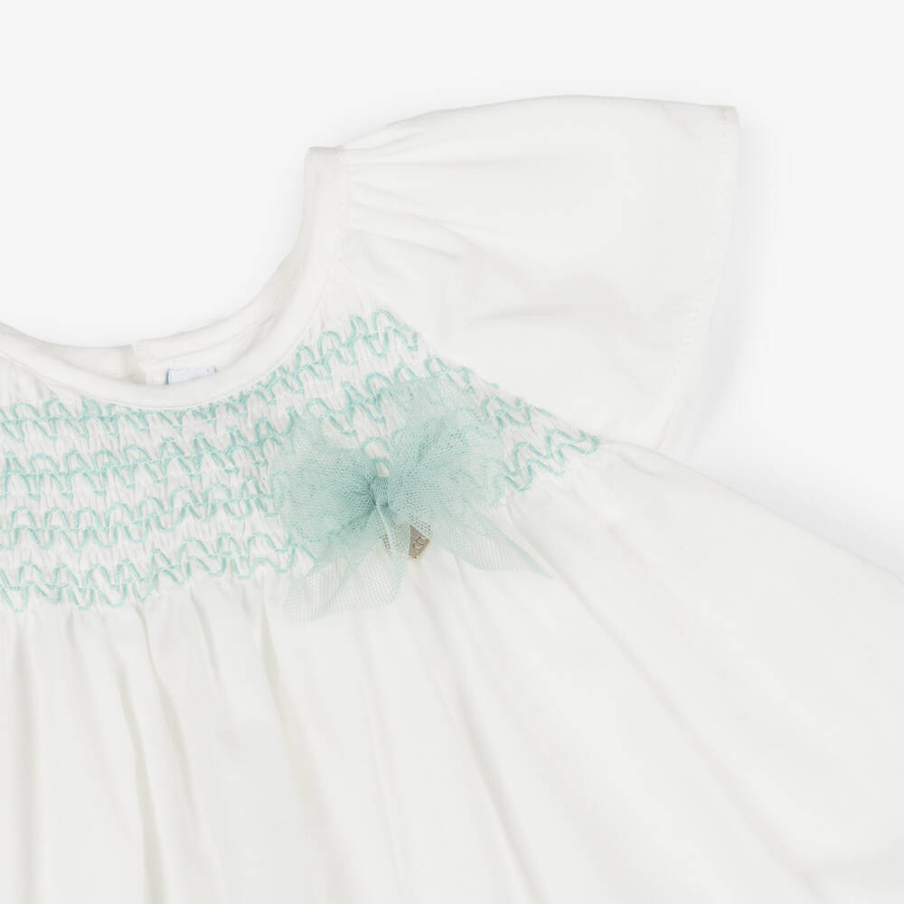 Mayoral-Girls Ivory Embroidered Top & Green Shorts Set | Childrensalon