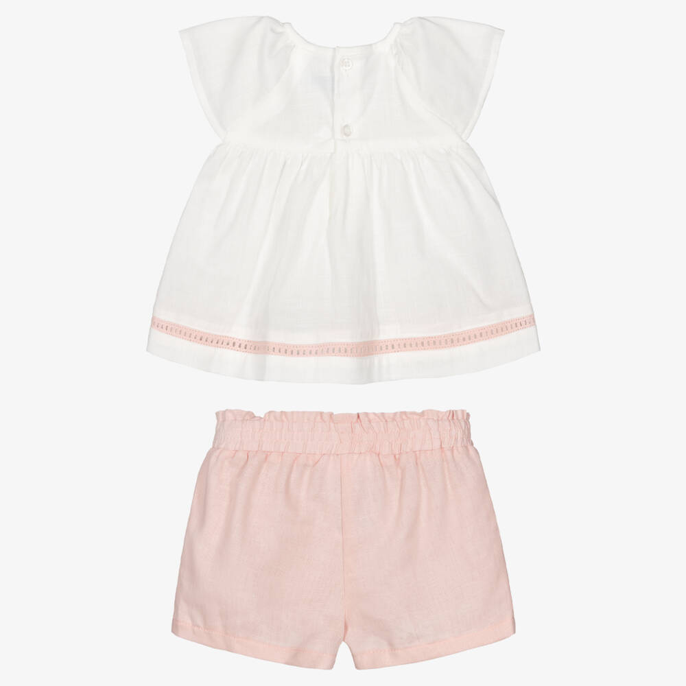 Mayoral-Girls Ivory Embroidered Top & Pink Shorts Set | Childrensalon