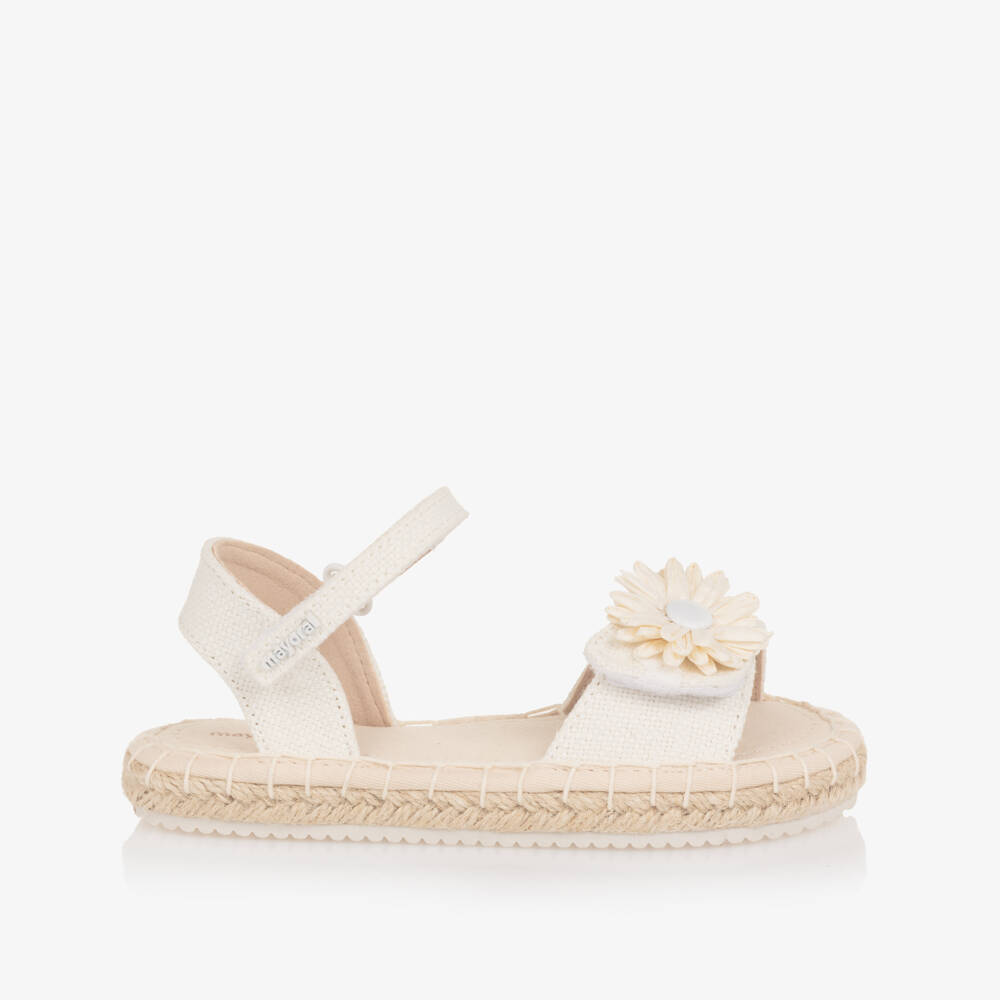 Mayoral-Girls Ivory Espadrille Sandals with Flower Appliqués | Childrensalon