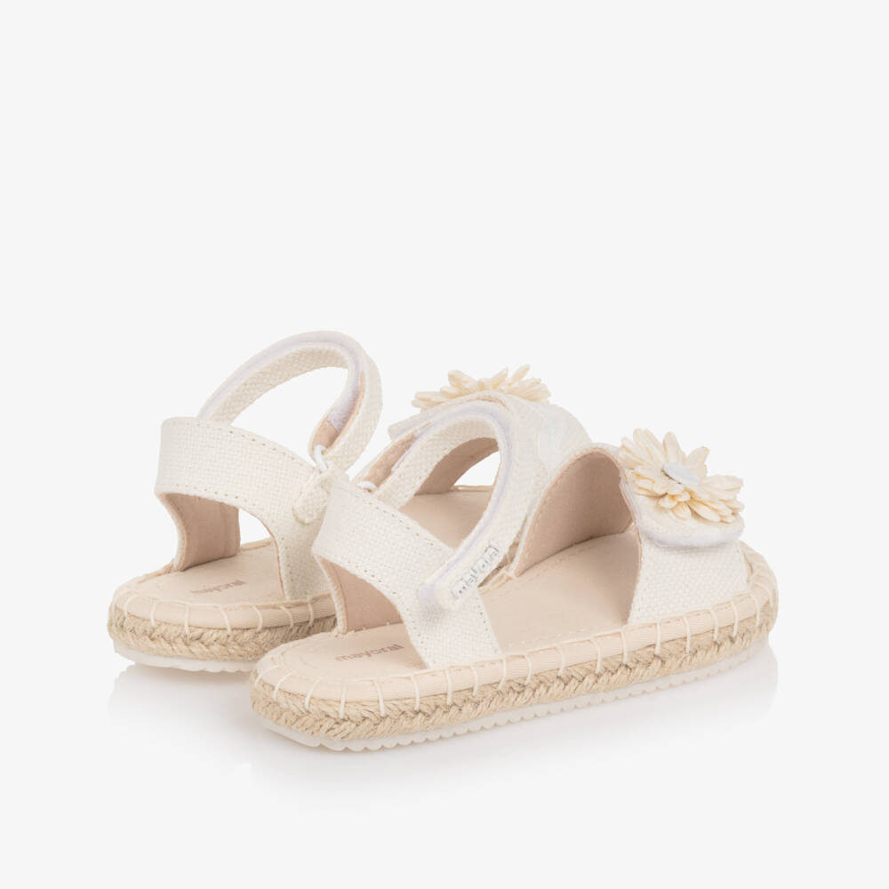 Mayoral-Girls Ivory Espadrille Sandals with Flower Appliqués | Childrensalon