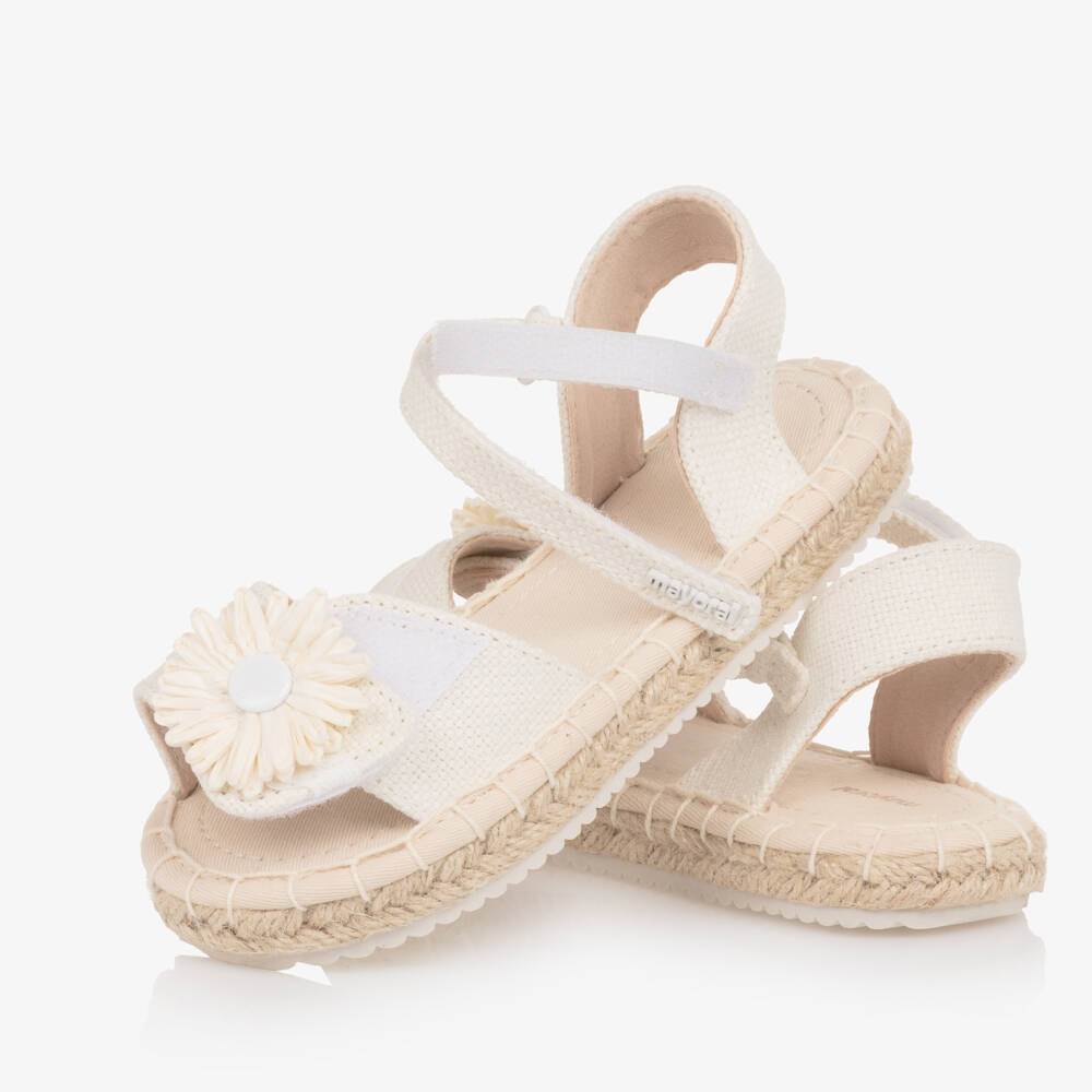 Mayoral-Girls Ivory Espadrille Sandals with Flower Appliqués | Childrensalon