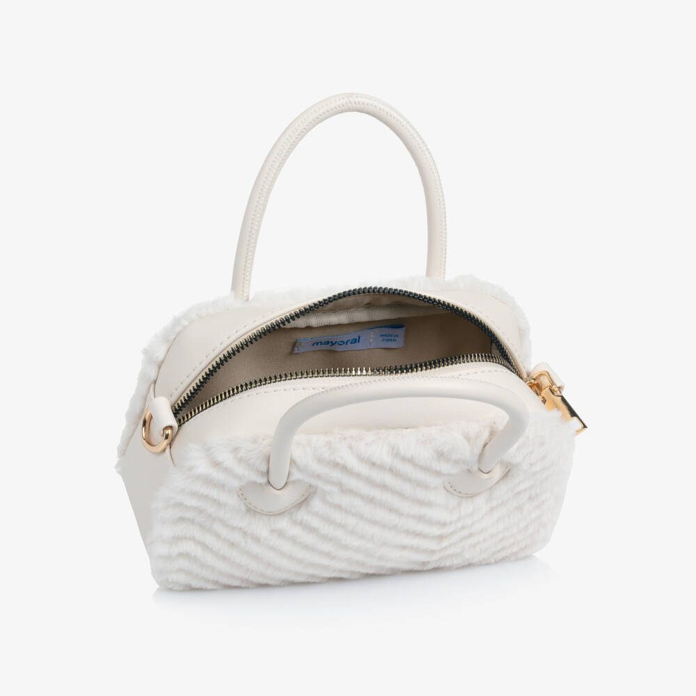 Mayoral-Сумочка кремовая из искусственного меха и кожи для девочек (20см) | Childrensalon