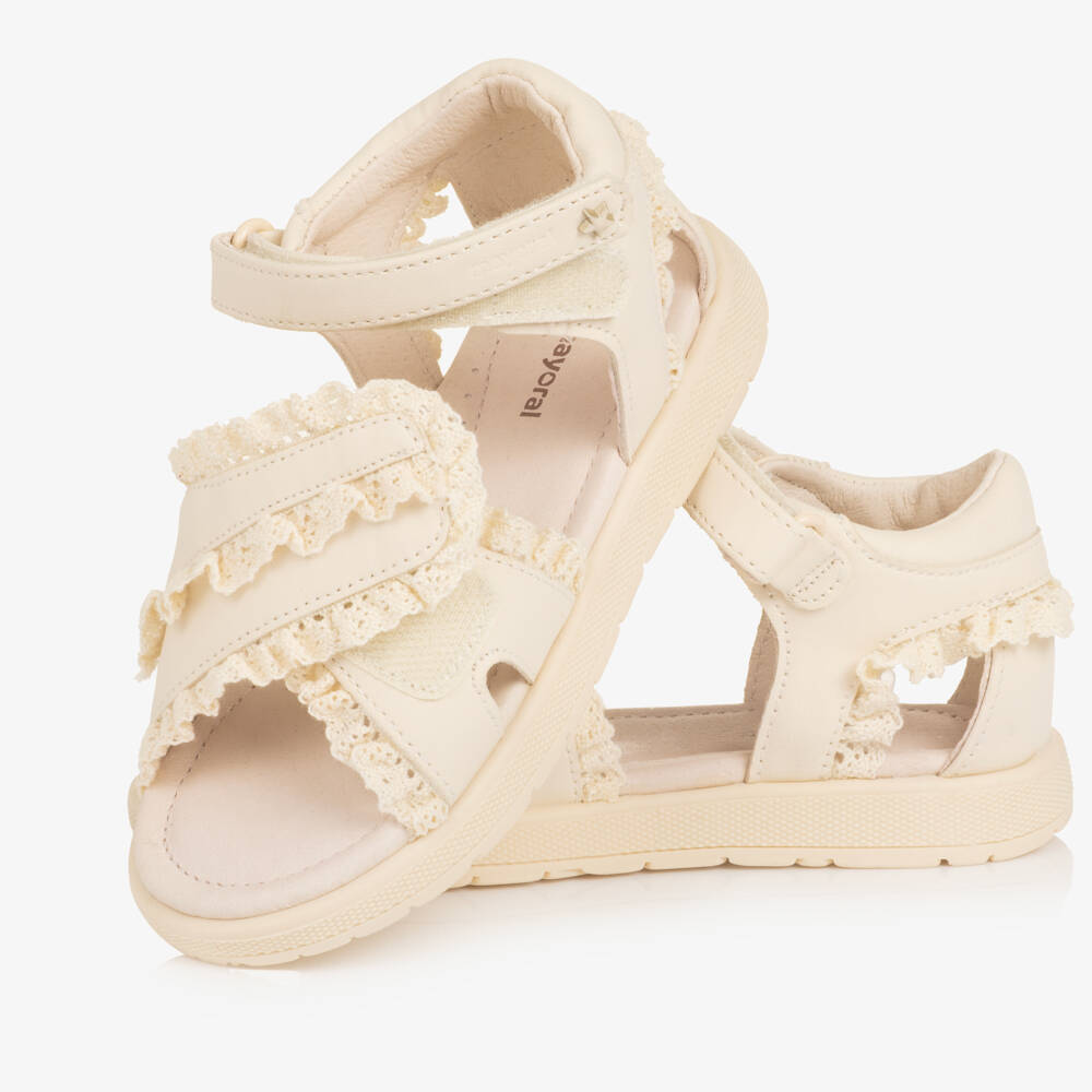Mayoral-Girls Ivory Faux Leather Sandals with Lace Trims | Childrensalon
