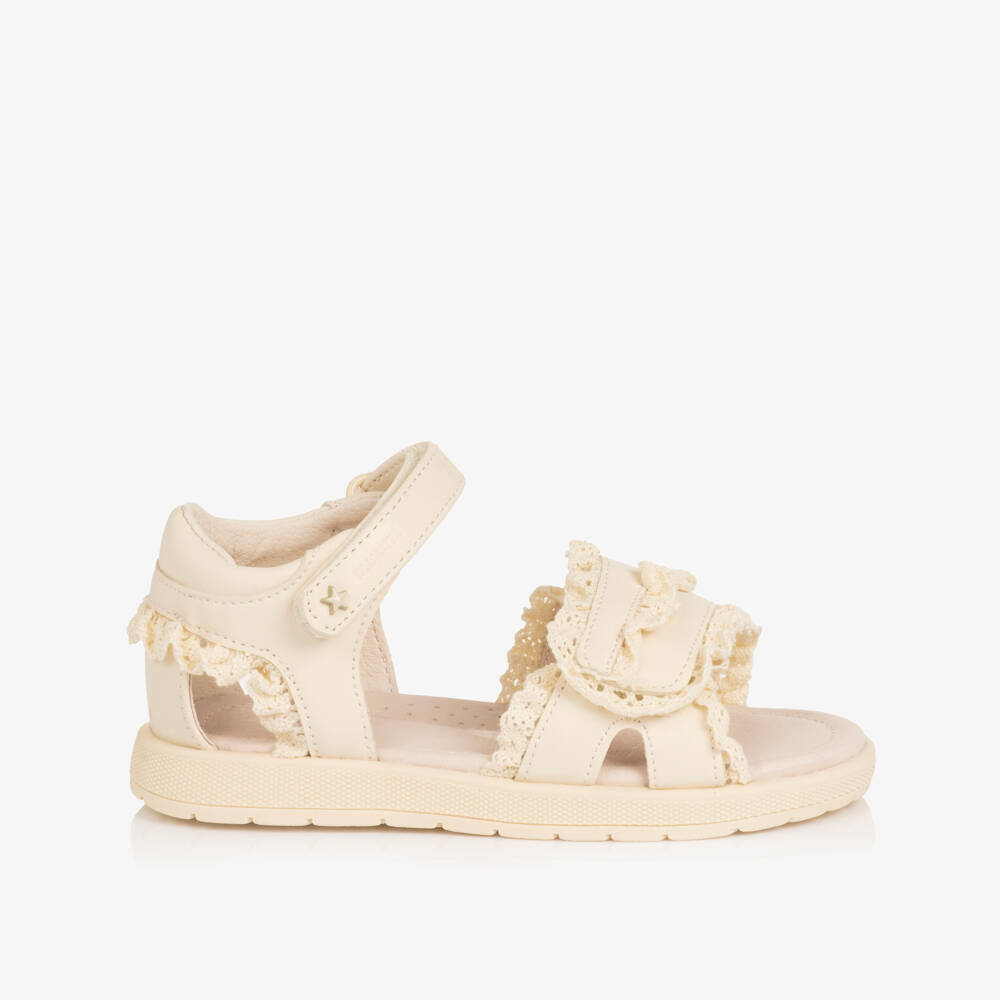 Mayoral-Girls Ivory Faux Leather Sandals with Lace Trims | Childrensalon