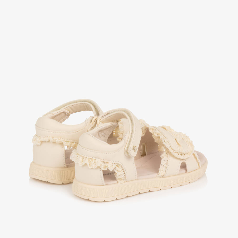 Mayoral-Girls Ivory Faux Leather Sandals with Lace Trims | Childrensalon