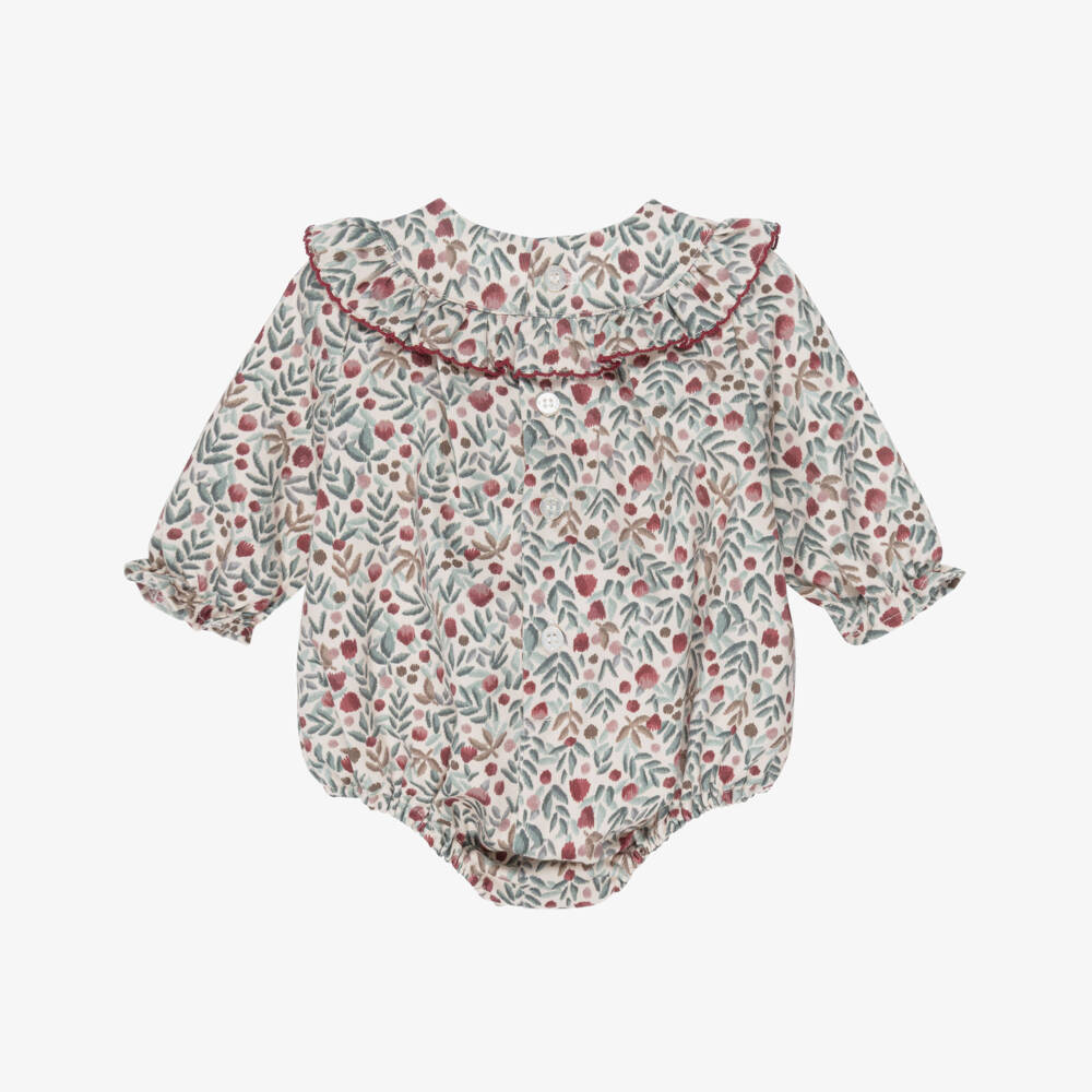 Mayoral Newborn-Girls Ivory Floral Print Shortie & Pink Tights Set | Childrensalon