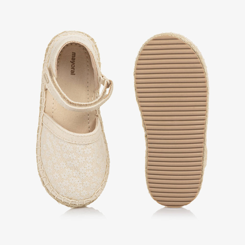 Mayoral-Girls Ivory Flower Sequin Espadrilles | Childrensalon