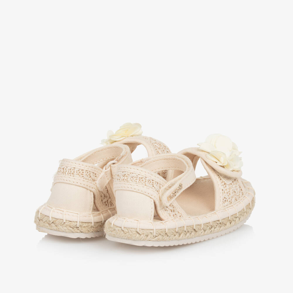 Mayoral-Girls Ivory Flower Woven Sandals | Childrensalon