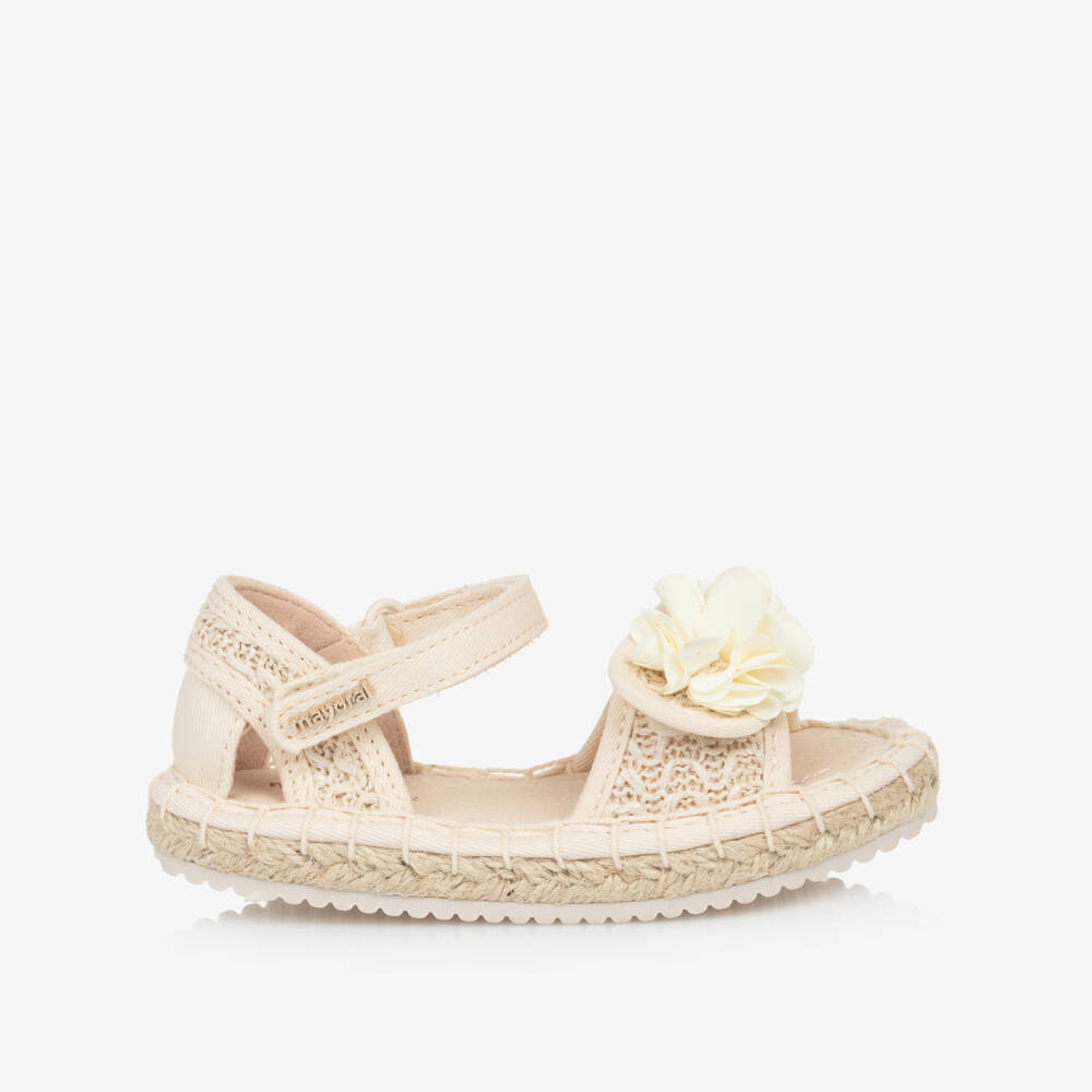 Mayoral-Girls Ivory Flower Woven Sandals | Childrensalon