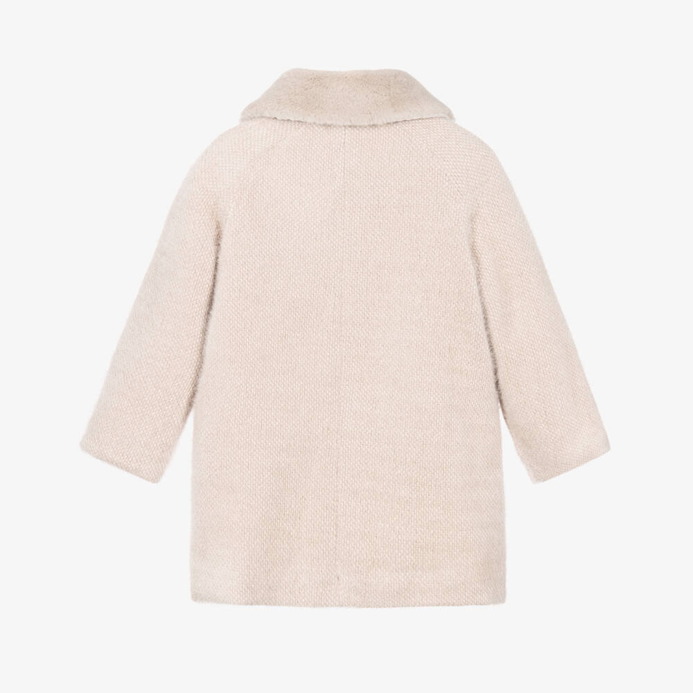 Mayoral-Girls Ivory Fluffy Coat with Plush Collar | Childrensalon
