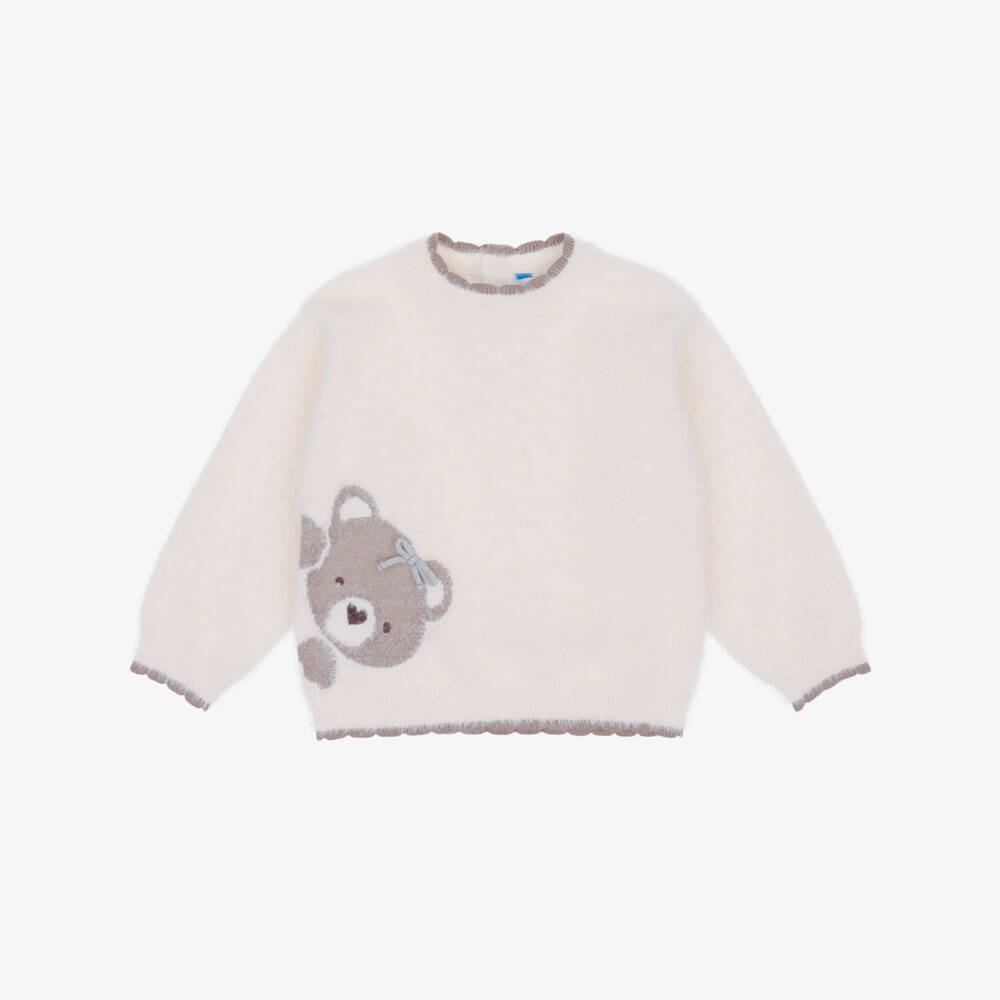 Mayoral-Girls Ivory Fluffy Knit Bear Sweater | Childrensalon